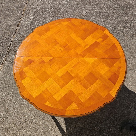 Image 1 of French Vintage Marqueterie Dining Table-Extendable Cherrywood Table-Style Louis XV-80s