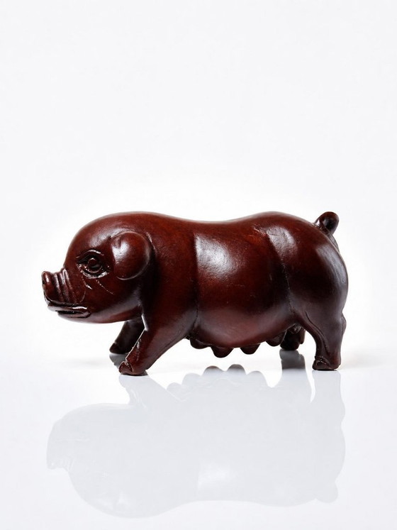 Image 1 of Small pig, sow, carved stained wood, vintage 20th-century Asian craftsmanship
