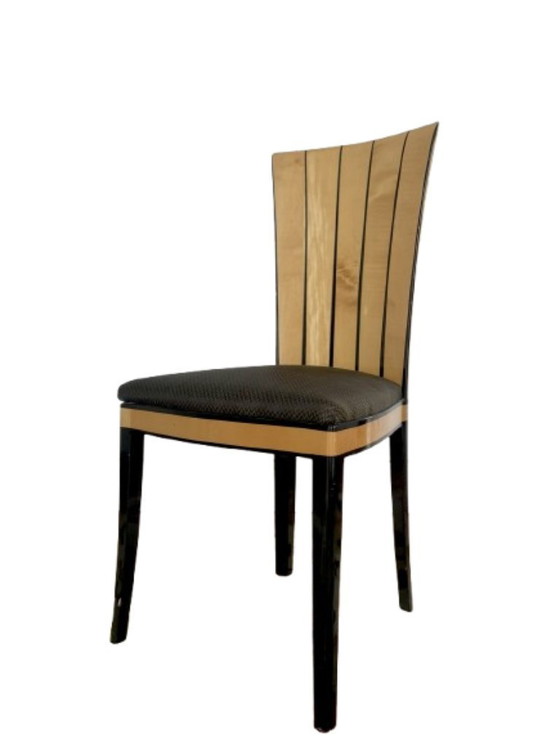 Image 1 of 6x Sillas originales “Side Chair Saarinen House” en madera y tapizado oscuro – diseño Eliel Saarinen. Fabricadas por Adelta