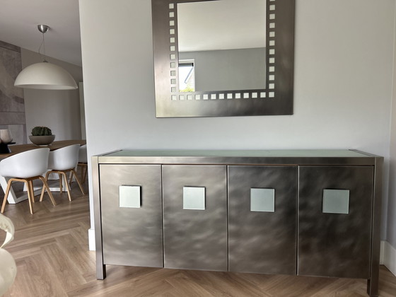 Image 1 of Beautiful designer stainless steel sideboard with matching mirror