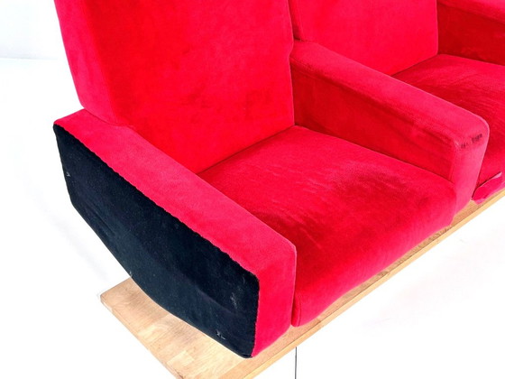 Vintage Bioscoopbank, Rode Fluweelbekleding met Klapstoelen, Loveseats, Hout, Rood (foto 12 van 15)