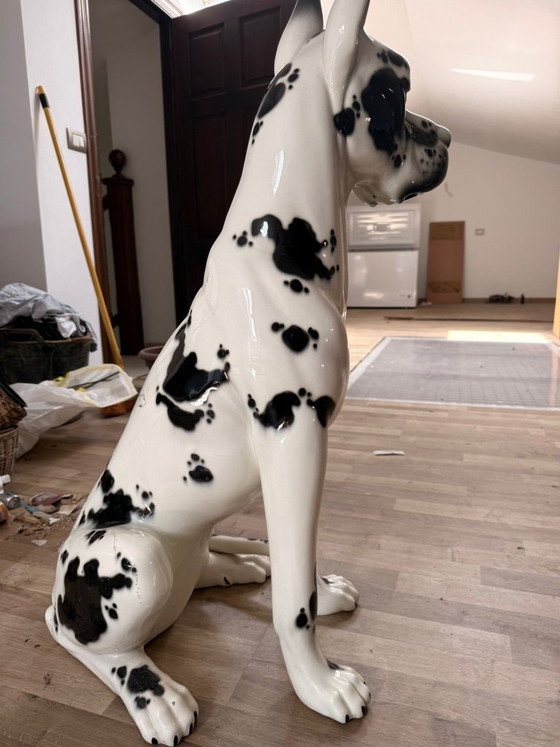 Image 1 of Große, antike spanische Keramikskulptur einer Deutschen Dogge von Hispania Daisa – 95 cm