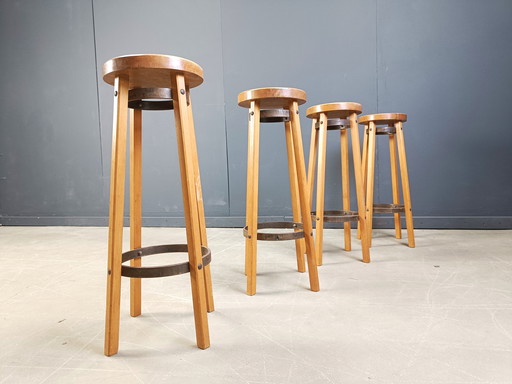 Vintage wooden bar stools, 1960s - set of 4
