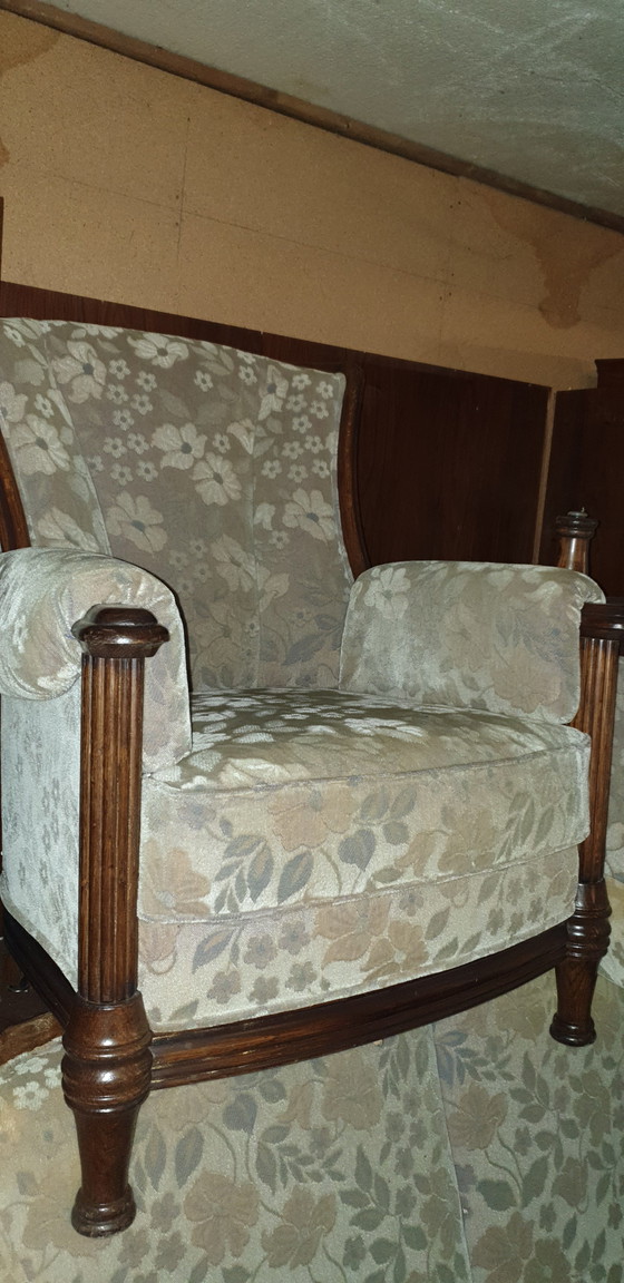 Image 1 of Classic oak wool mohair sofa with armchairs