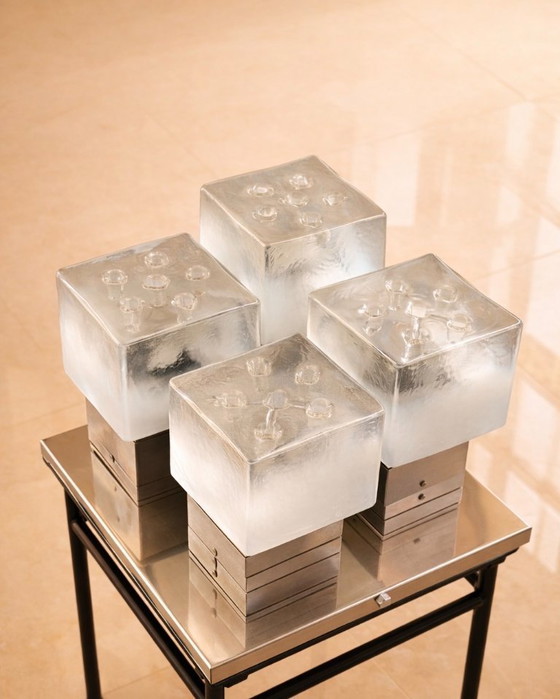 Image 1 of Mid-Century Brutalist Flush Mount by Gaetano Sciolari – Ice Glass – 1970s