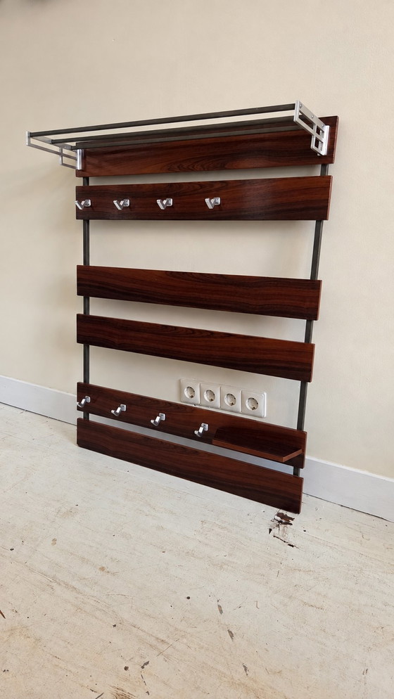Vintage Rosewood Wall Coat Rack 80 X 100cm – Wall decoration, Aluminium, rvs (photo 5 of 5)