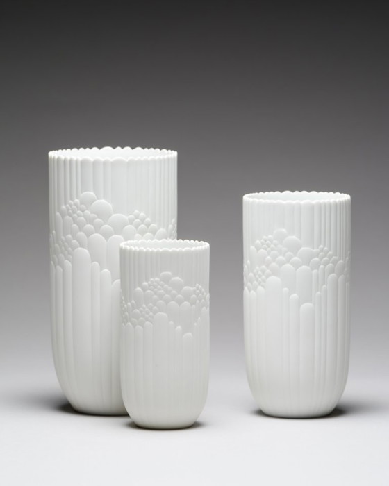 Image 1 of Rosenthal Rosemonde Nairac Bisque Porcelain "Anemone" Vase Trio 22cm 18cm 15cm