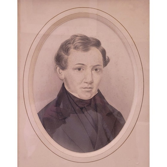 Image 1 of Grabado sobre papel “Retrato de noble” marco tallado, p. s. XX – Francia