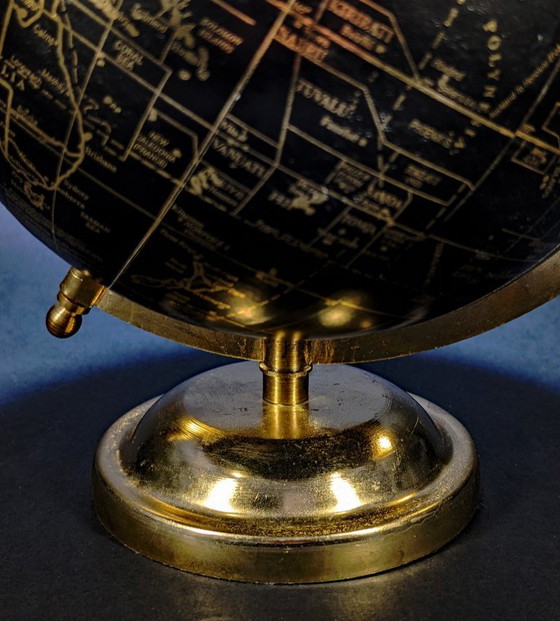 Image 1 of Globo terrestre vintage nero e oro – Globo da scrivania girevole con quadrante dell'ora mondiale