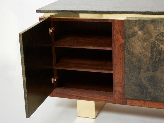 Image 1 of Belgian brutalist rosewood resin and brass sideboard 1970