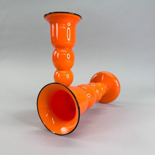 Set of Art Deco "Tango" vases – orange with black rim – ca. 1920–1930, Loetz Wwe. / Michael Powolny