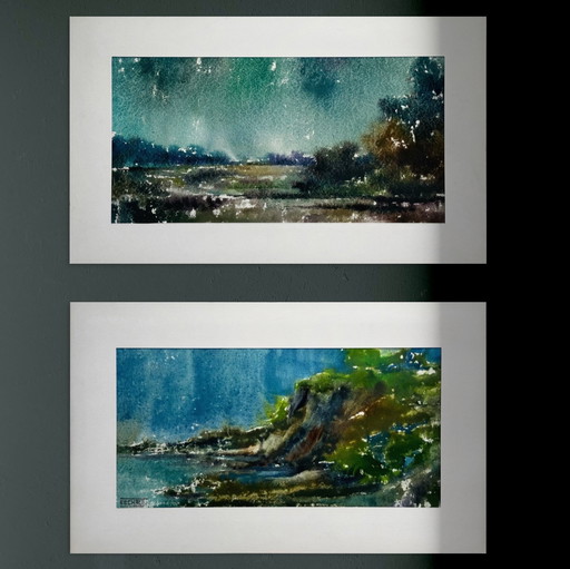 Eugene Eechaut (1928-2019) - dittico paesaggistico, firmato, anni '70