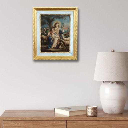 Mary the Shepherd, Signed Raphael Fogliardi and dated 1795, Italian Oil Painting on Canvas