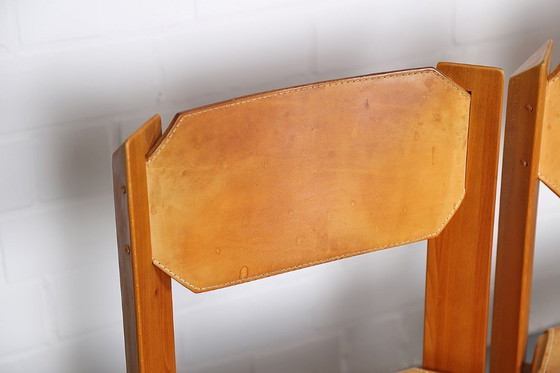 Image 1 of 4 sedie da pranzo vintage Wasa in legno di faggio e pelle