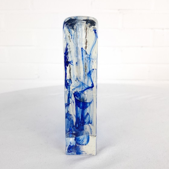 Image 1 of Vintage Solifleur vase Ritzenhoff Marsberger 1970s transparent with blue glass