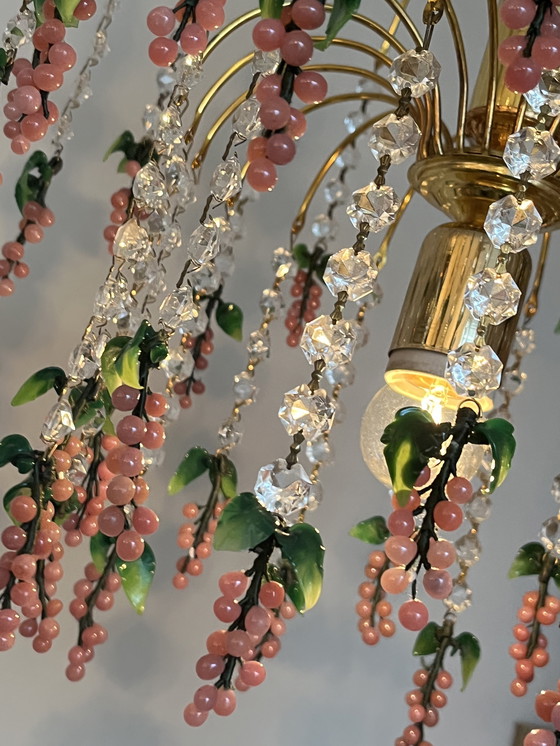 Image 1 of Vintage Murano Pink Grapes Chandelier Pendant Lamp Crystal