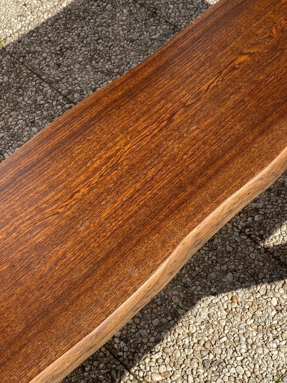 Image 1 of Pair of elm benches for a rustic brutalist farmhouse table, 1950s
