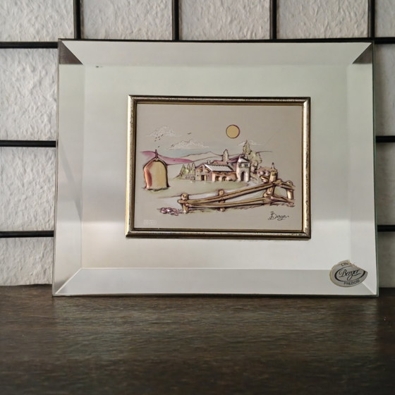 Image 1 of Vintage Berger Preziosi 3D Relief Artwork on Bevelled Mirror Frame, Italy, 16 × 13 cm