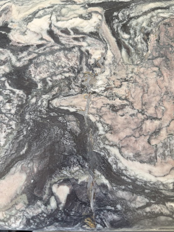 Image 1 of Large Italian Modernist Marble Coffee Table – Grey & White Veined – 1970s