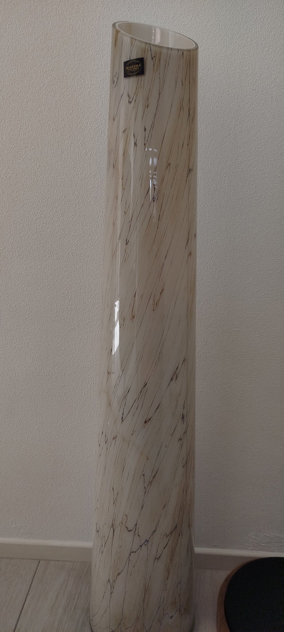 Image 1 of Monumental Makora Krosno Floor Vase – 100cm – 'Tiger Swirl' & Cobalt