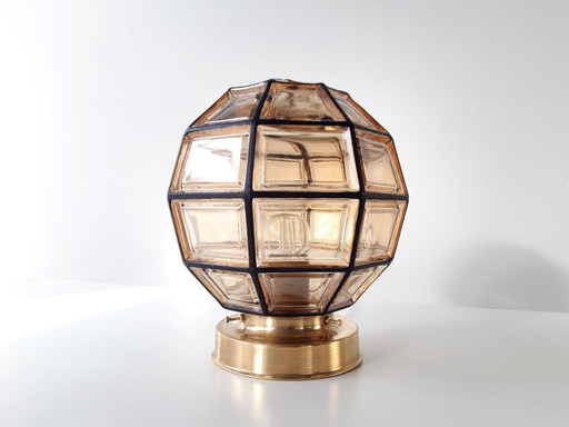 Glashütte Limburg ceiling lamp, amber-colored glass brutalist pendant lamp