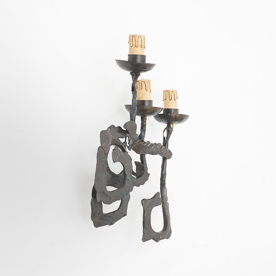 Image 1 of Pair of Brutalist wrought iron wall lamps, 1960s