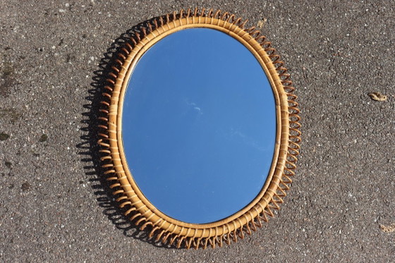 Ovale rotan spiegel, spiraalvormig frame, Franco Albini, Glas, Bruin, Vintage (foto 8 van 8)