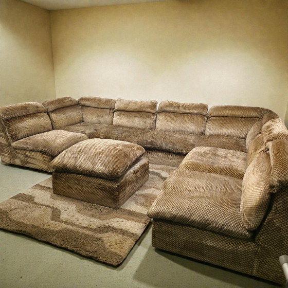 Image 1 of Canapé modulable en velours des années 70, modèle XL, style vintage milieu du siècle