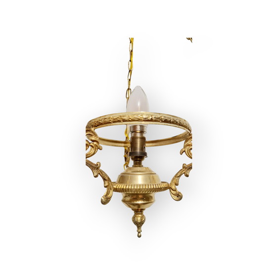 Image 1 of Lampada a sospensione d'epoca in ottone e vetro - Stile classico francese - Anni '60
