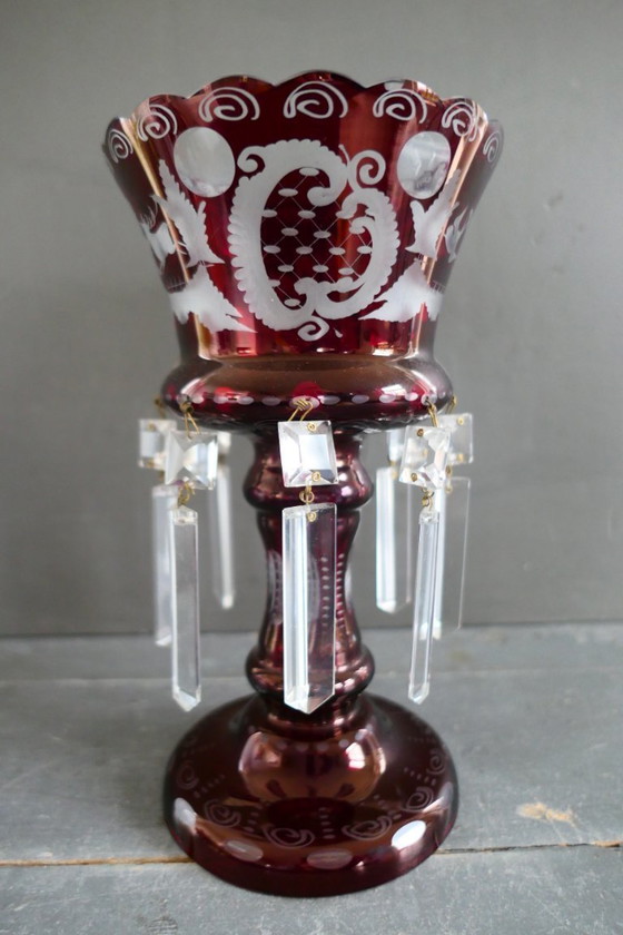 Image 1 of Lustre ancien Egermann rouge rubis, vase en cristal