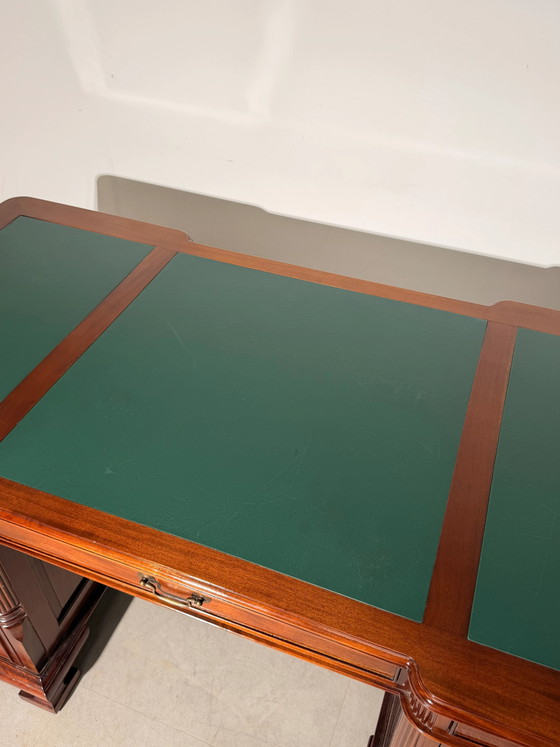 Large Executive Partner Desk in Mahogany with Green Leather Inlay (photo 5 of 7)