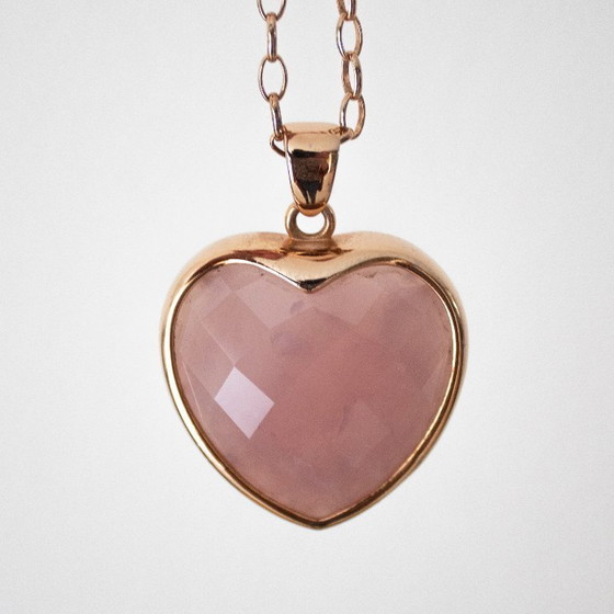 Image 1 of Collier Bronzallure Milano plaqué or 18 carats, cœur en quartz rose