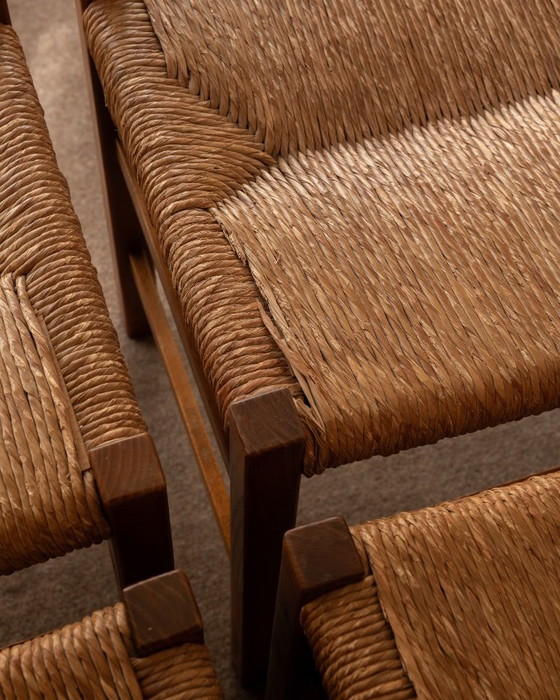 French Mid-Century Wood and Rush Dining Chairs, 1960s, Set of 6, Beige (photo 12 of 22)