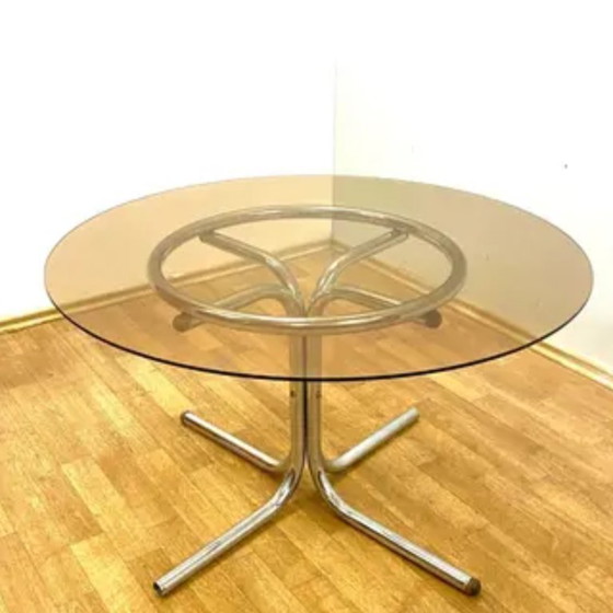 Image 1 of Glass Coffee Table, Chrome Base, 1970s