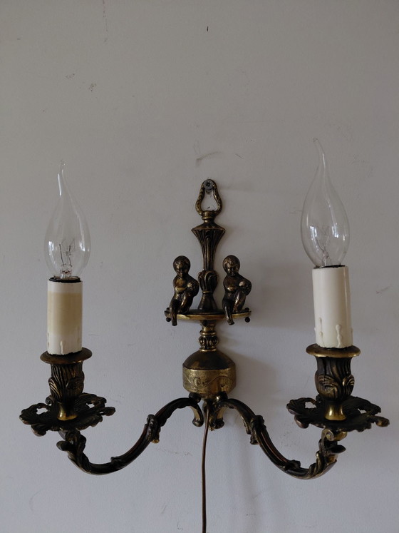 Applique classica stile barocco, Bronzo/Ottone con angioletti (Putti), Tessile, Beige (foto 7 di 7)