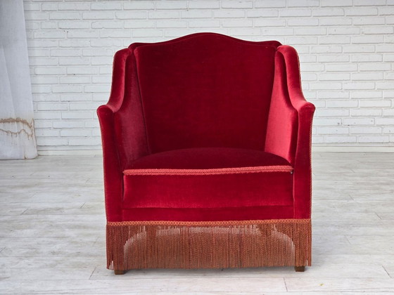 Años 70, Sillón danés, Terciopelo para muebles, Patas de madera de fresno. – Sillones, Velvet, Wood (photo 15 of 21)