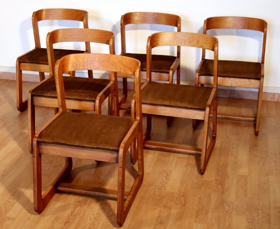 Image 1 of Chaises de salle à manger vintage Willy Rizzo pour Mario Sabot, velours marron, lot de 6, Italie années 1970