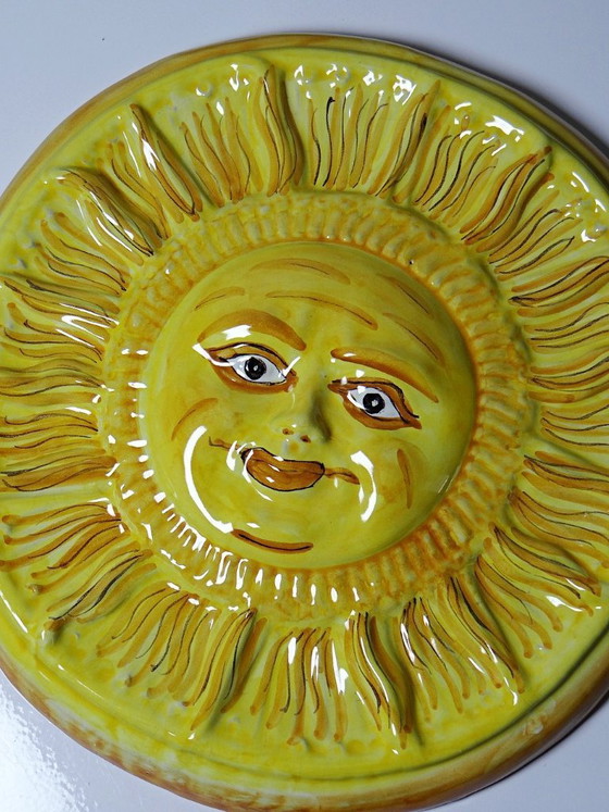 Image 1 of Vintage handcrafted Vietri majolica anthropomorphic sun wall plaque