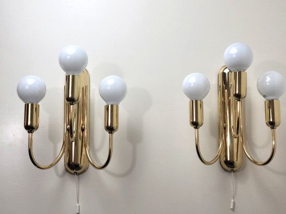 Image 1 of Lampade da parete vintage in ottone in stile Hollywood Regency di Sölken Leuchten