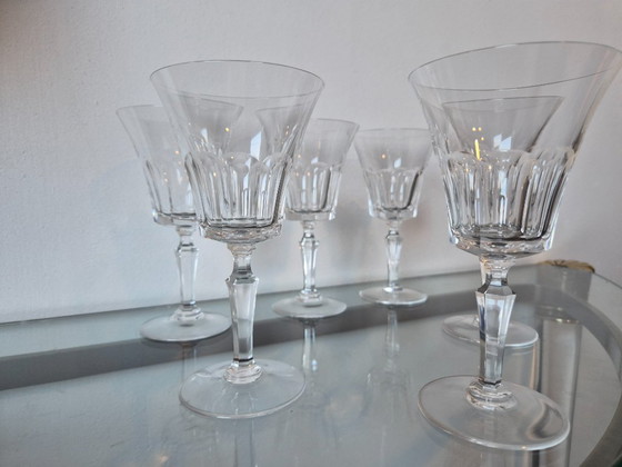 Image 1 of 6x Mid Century Val-Saint-Lambert mondgeblazen wijnglazen