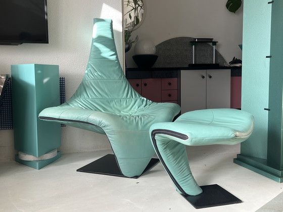 Image 1 of Postmodern Harvink “Turner” recliner armchair, Jack Crebolder, with footstool