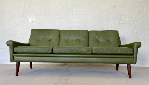 Vintage dänische 3-Personen Svend Skipper Lounge Sofa in olivgrünem Leder