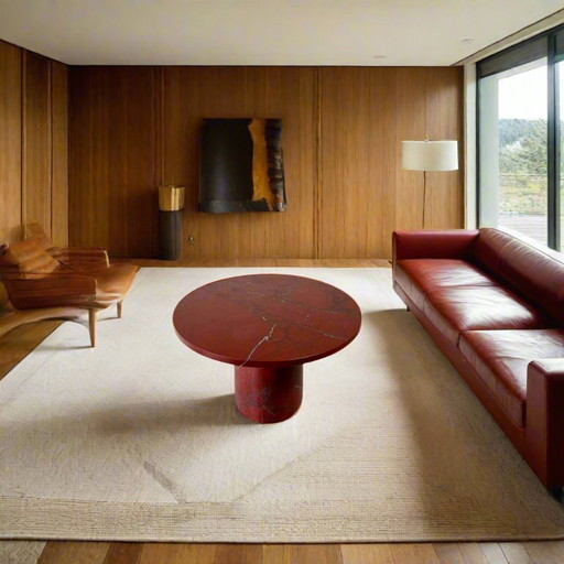 Table basse design en marbre Rosso Levanto Mid Century