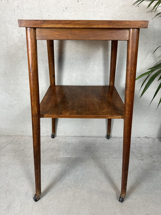 Image 1 of Vintage (hoog) bijzettafel / plantentafel op wielen