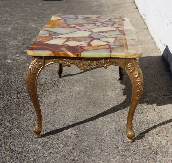 Image 1 of  French Vintage Onyx Marble and Brass Coffee Table -Marble Cocktail Table-Lounge Table-Baroque Style-60s