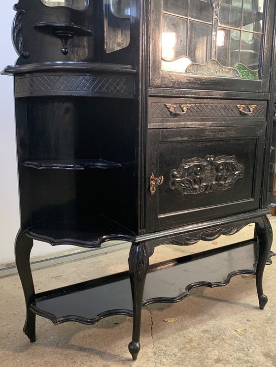 Image 1 of Grand meuble vitrine en bois noirci fin XIX/début XXème