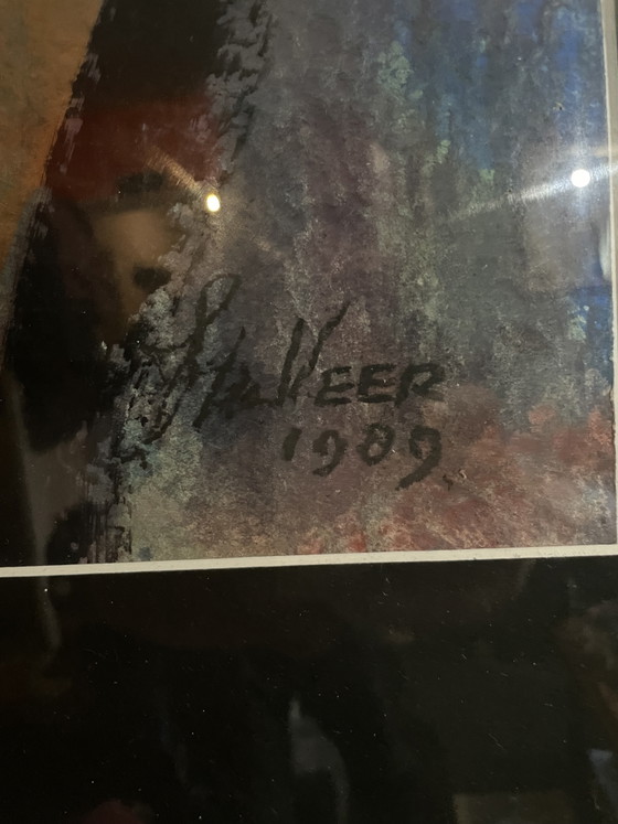 Image 1 of Large work by artist Veer 1989 Haarlem abstract and nude female signed same as the 2 small works from the inheritance