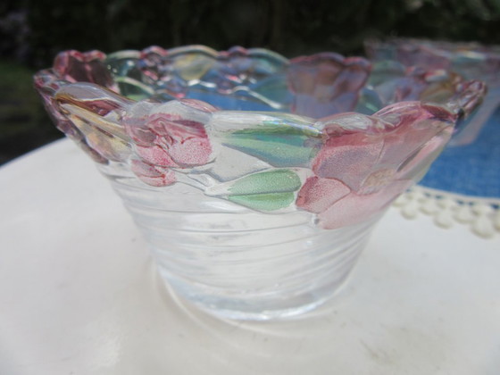 Image 1 of Ensemble de 6 petits bols japonais peints à la main, style soga, motif floral Mid-Century Modern.