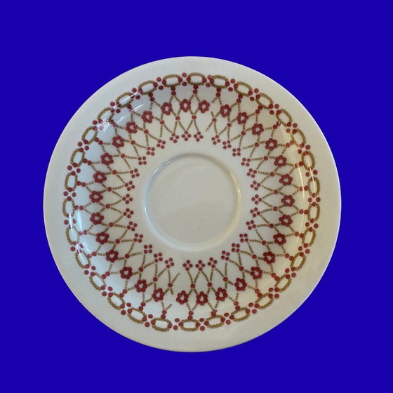 Image 1 of NOS Vintage Tognana Italian Porcelain Coffee Set - 14 Pcs - Red Geometric Design