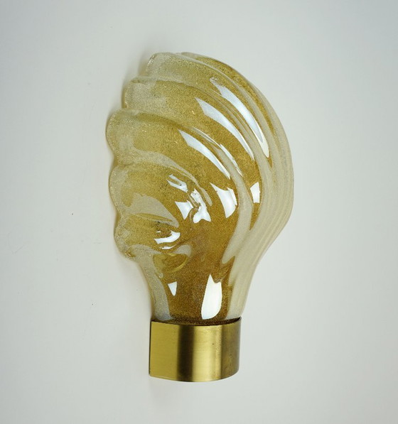 Image 1 of no. 1 of 2 - mid century modern SCONCE wall lamp lustrous glass shell shape hollywood regency style
